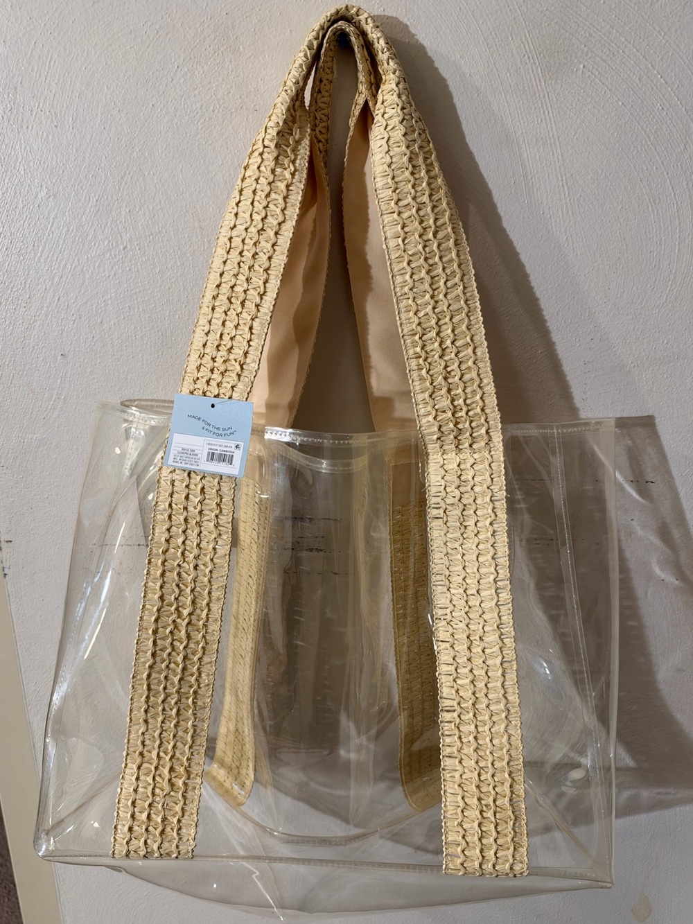Shade & Shore Clear Tote with Woven Cream Handles - Summer/Beach Bag